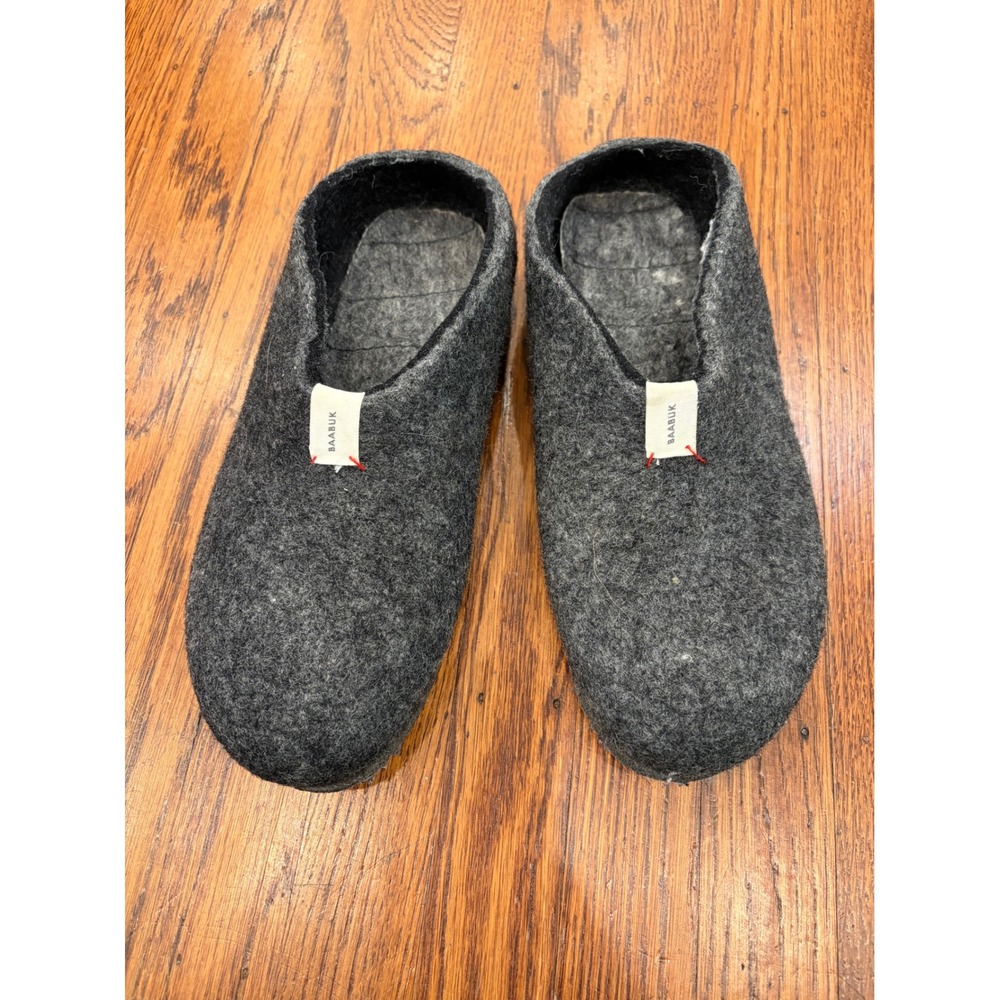 BAABUK Mel Wool Slippers Charcoal Grey Mens 10 EU 43 Felt House Shoes